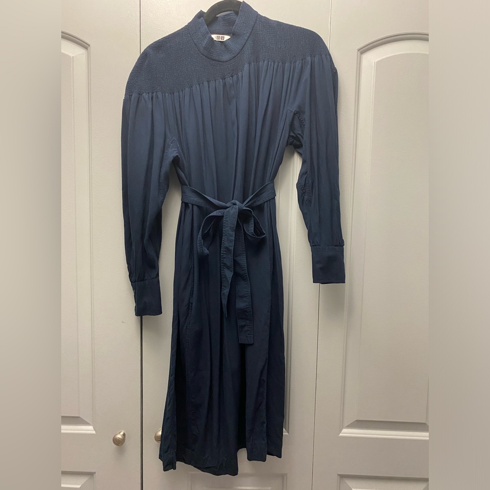 WOMEN UNIQLO U SHIRRING MOCK NECK LONG SLEEVED DRESS